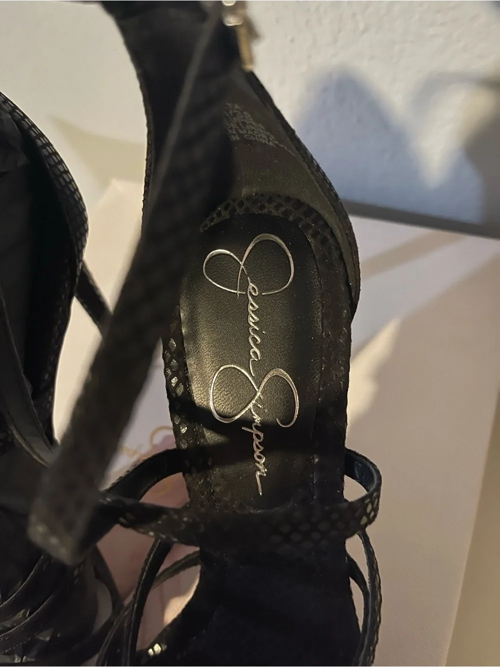 Jessica Simpson Black Strappy Snake-Texture High Heel Sandals